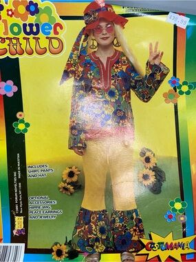 Costumania Adult Flower Child One Size Halloween Hippie Costume 60s 70s Peace